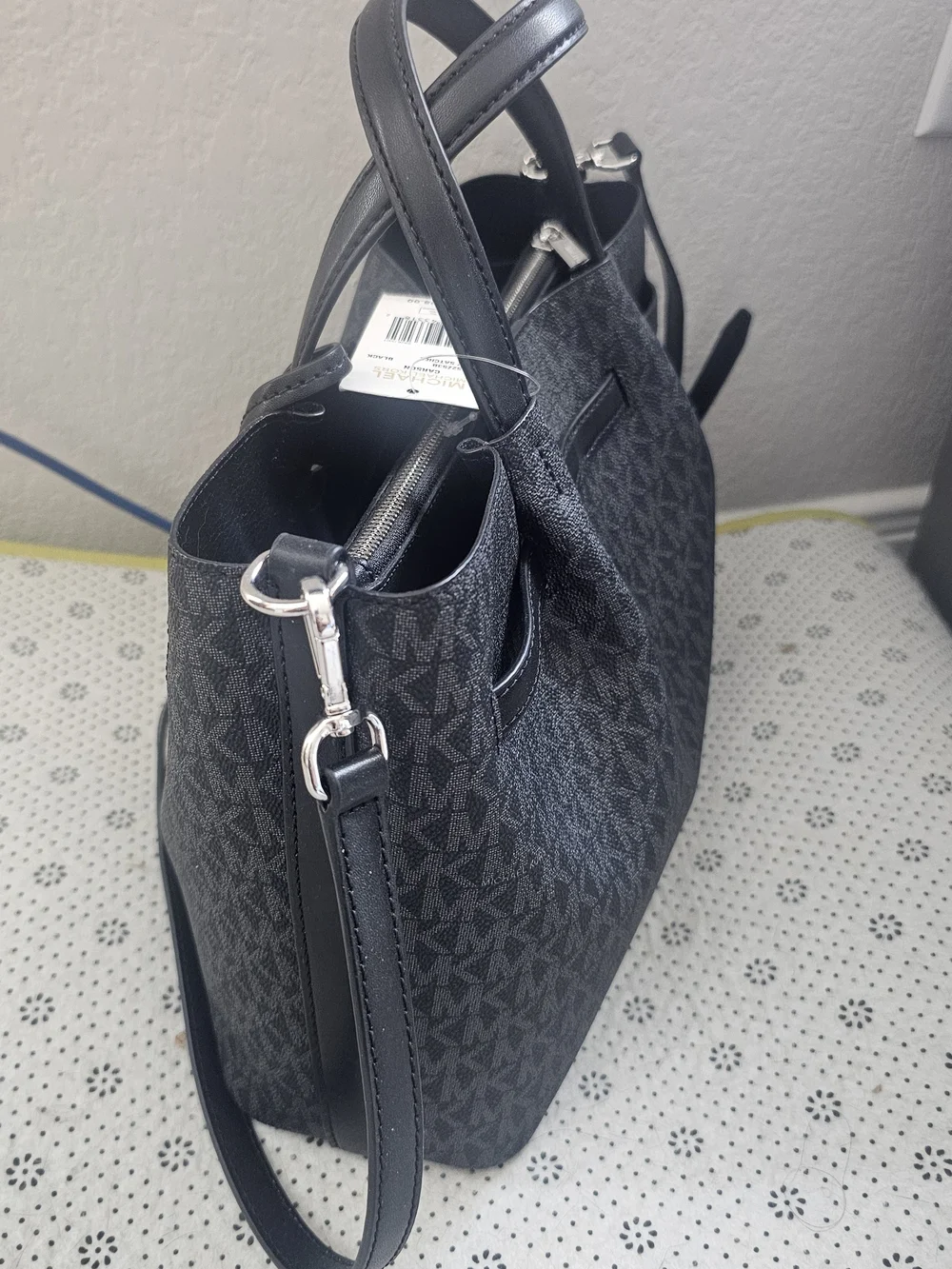 Michael Kors Carson MD CZ SARCHEL Tote with Silver MK Charm NWT